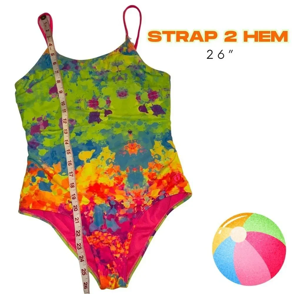 Hang Ten Green and Pink One Piece Swimsuit Vibrant Design